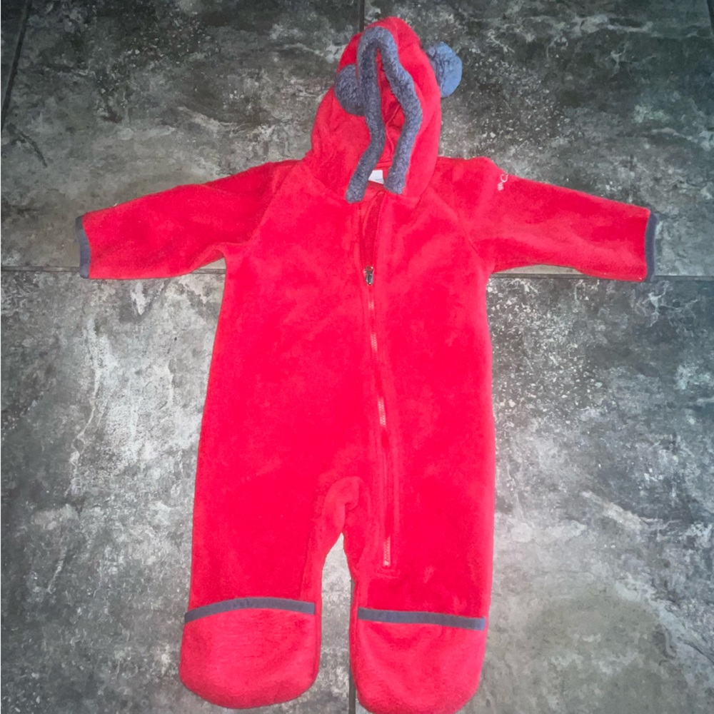 Columbia Red Fleece Long Sleeve Zipper Hoodie One Piece Baby 3-6 Months